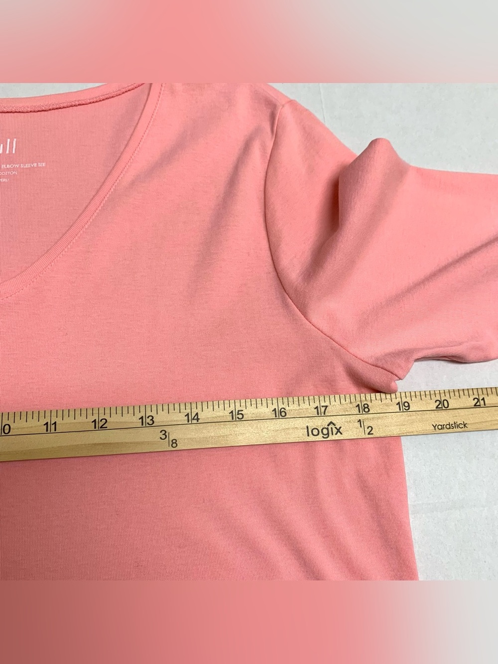 J. Jill Pima Cotton V-Neck Elbow Sleeve Straight Hem Pink Tee Shirt Sz L Casual - Picture 10 of 11